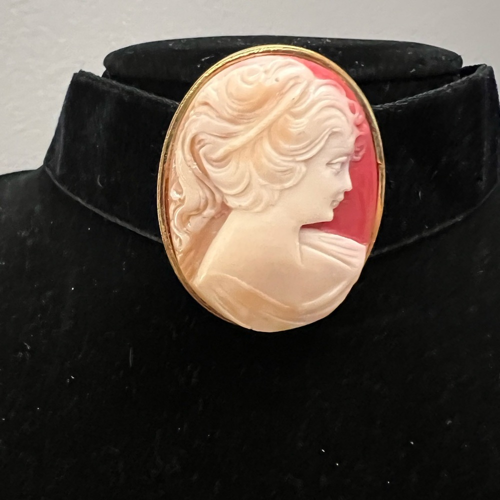 Elegant right facing Cameo choker with Gold and Pink Accents